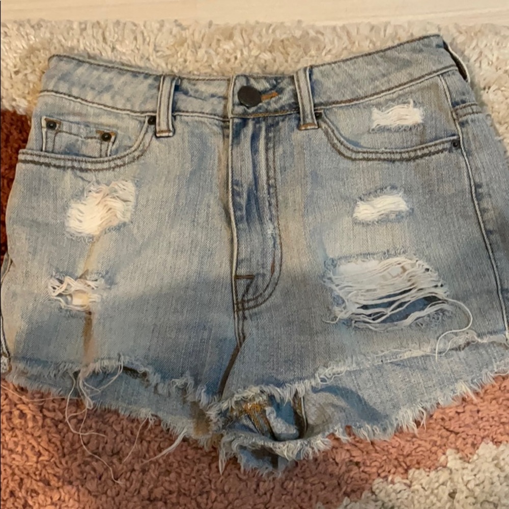 High waisted distressed denim shorts
